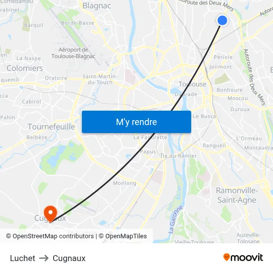 Luchet to Cugnaux map