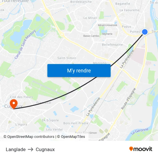 Langlade to Cugnaux map