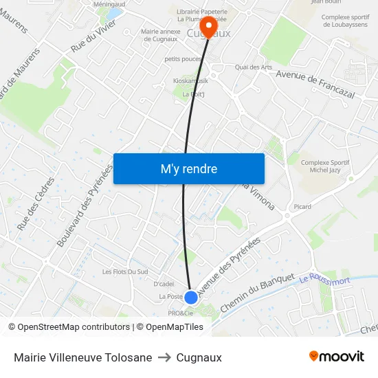 Mairie Villeneuve Tolosane to Cugnaux map
