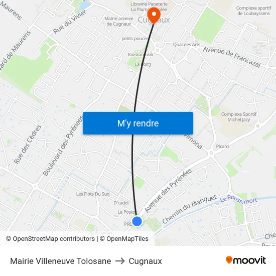 Mairie Villeneuve Tolosane to Cugnaux map