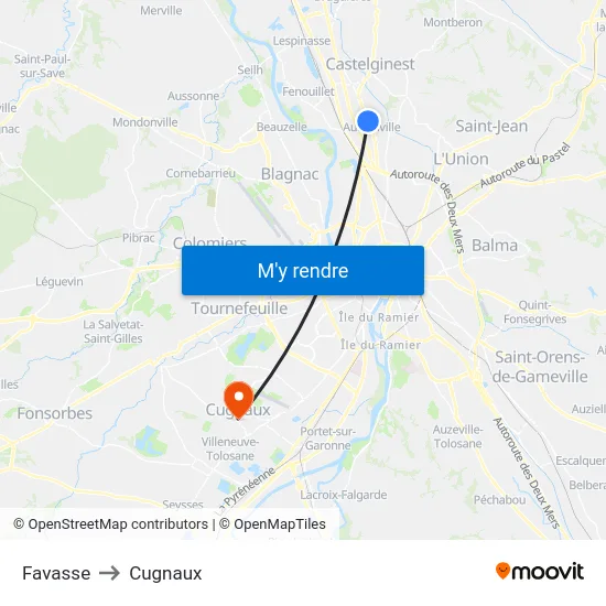 Favasse to Cugnaux map