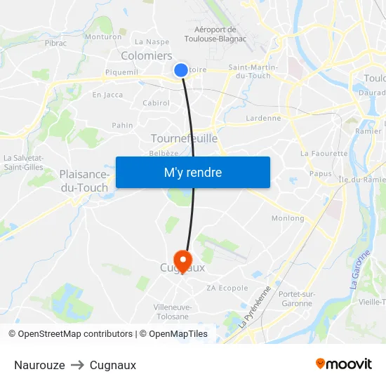 Naurouze to Cugnaux map