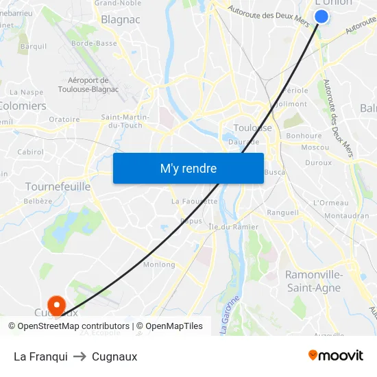 La Franqui to Cugnaux map