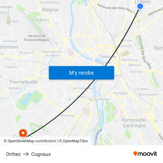 Orthez to Cugnaux map