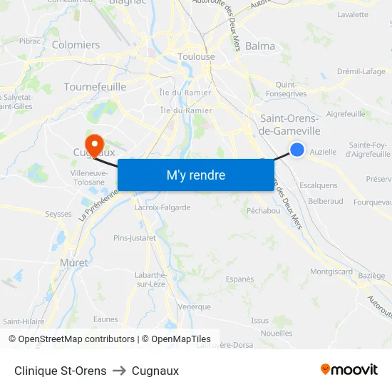Clinique St-Orens to Cugnaux map