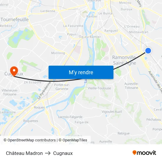 Château Madron to Cugnaux map