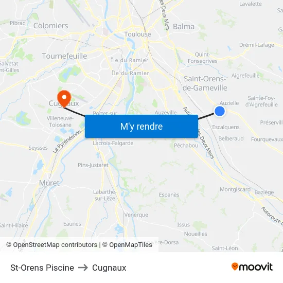 St-Orens Piscine to Cugnaux map