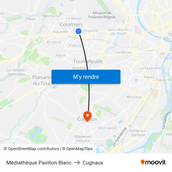 Médiathèque Pavillon Blanc to Cugnaux map