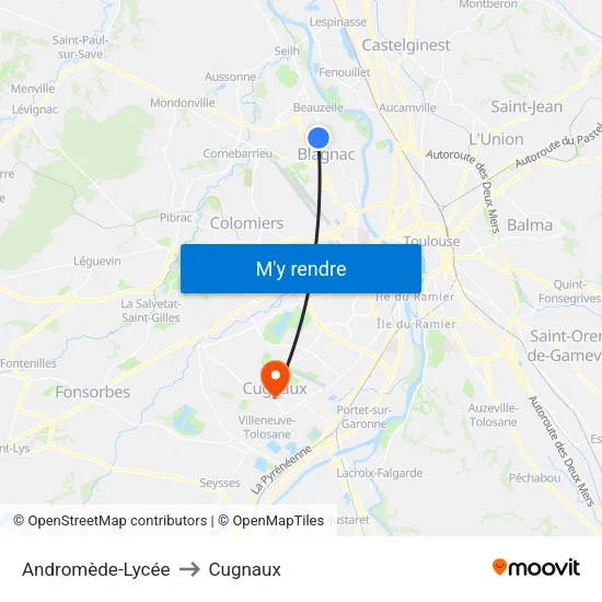 Andromède-Lycée to Cugnaux map