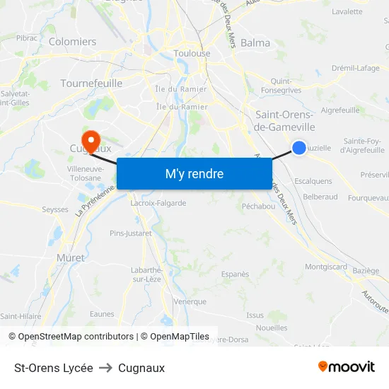 St-Orens Lycée to Cugnaux map