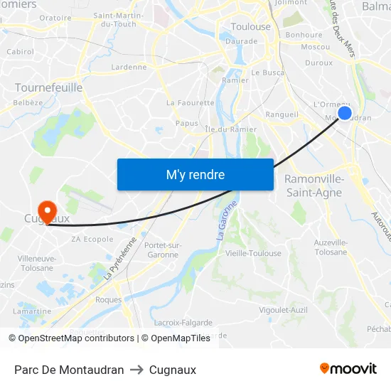 Parc De Montaudran to Cugnaux map