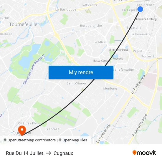 Rue Du 14 Juillet to Cugnaux map