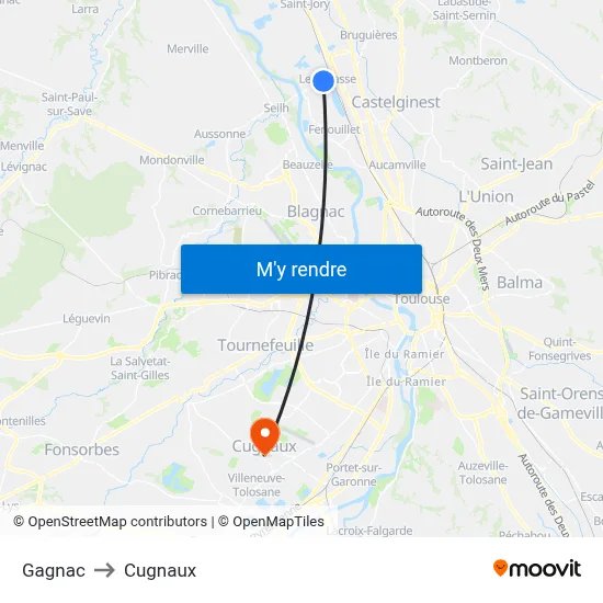Gagnac to Cugnaux map