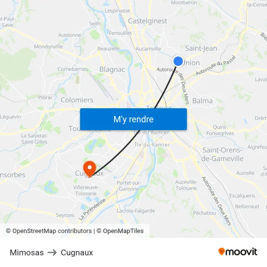 Mimosas to Cugnaux map