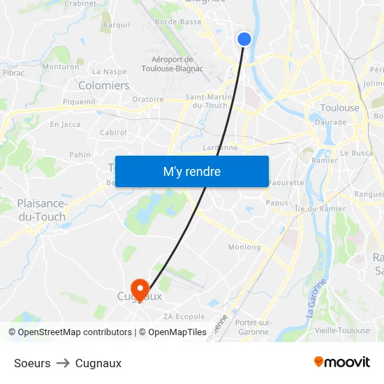 Soeurs to Cugnaux map