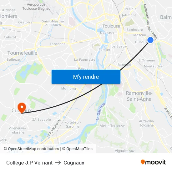 Collège J.P Vernant to Cugnaux map