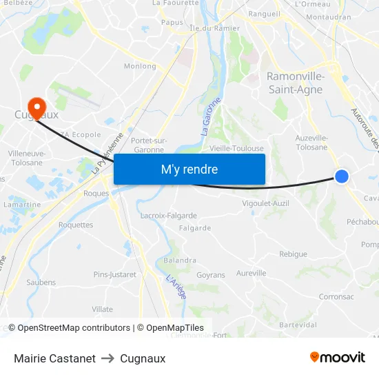 Mairie Castanet to Cugnaux map