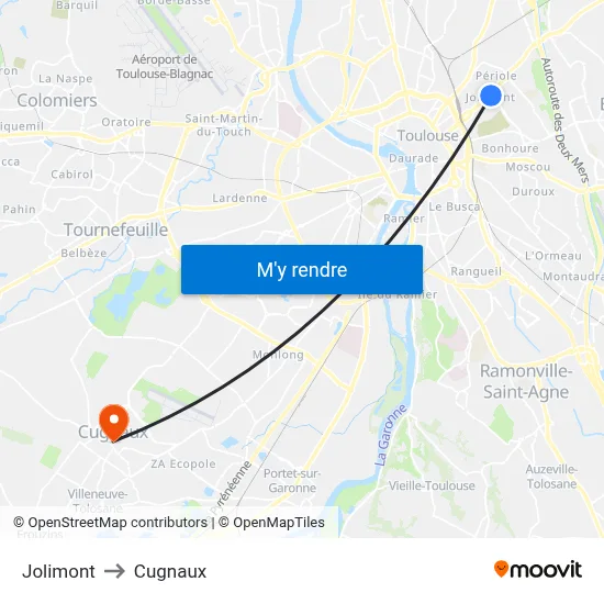 Jolimont to Cugnaux map