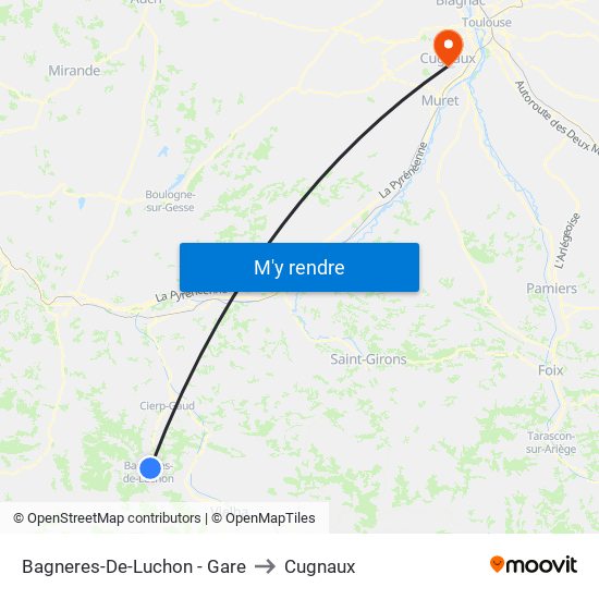 Bagneres-De-Luchon - Gare to Cugnaux map