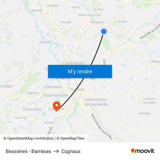 Bessieres - Barrèses to Cugnaux map