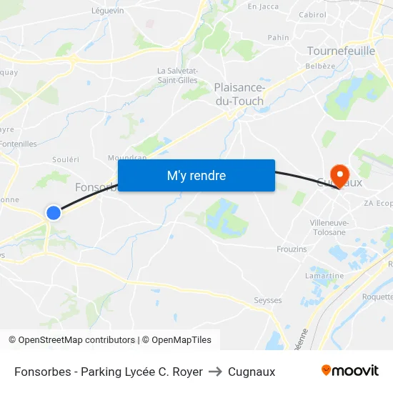 Fonsorbes - Parking Lycée C. Royer to Cugnaux map