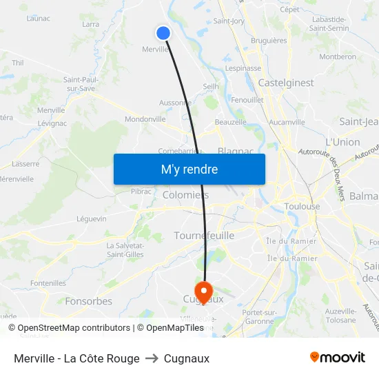 Merville - La Côte Rouge to Cugnaux map