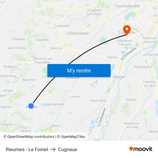 Rieumes - Le Foirail to Cugnaux map