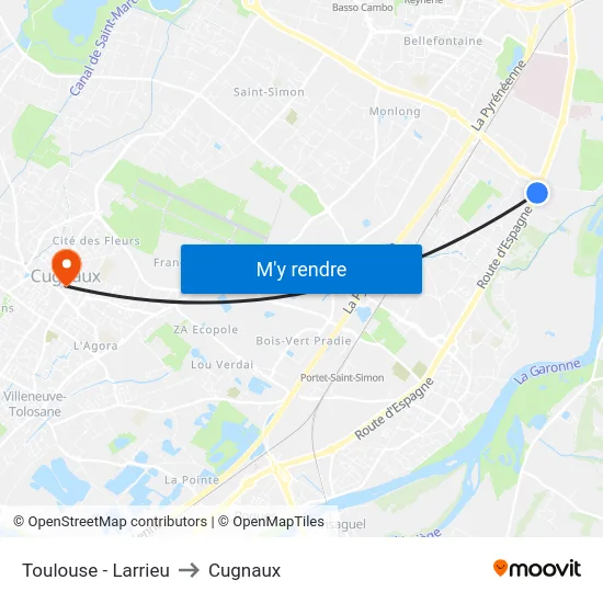Toulouse - Larrieu to Cugnaux map