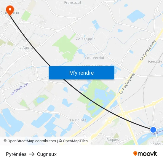 Pyrénées to Cugnaux map