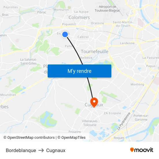Bordeblanque to Cugnaux map