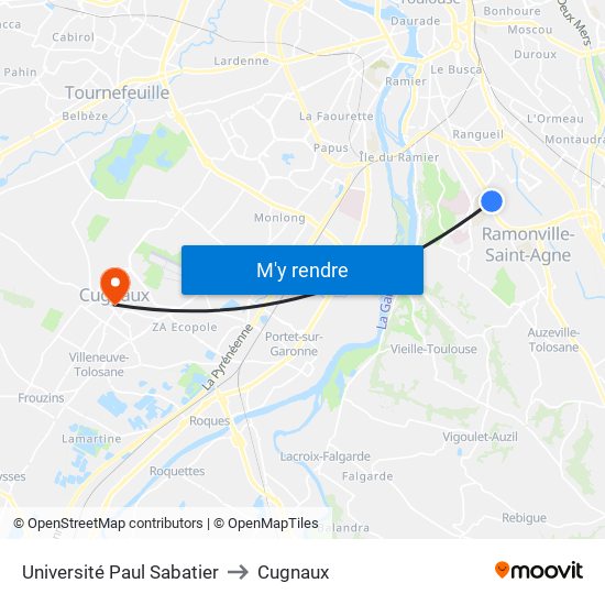 Université Paul Sabatier to Cugnaux map
