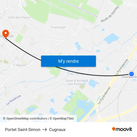 Portet Saint-Simon to Cugnaux map