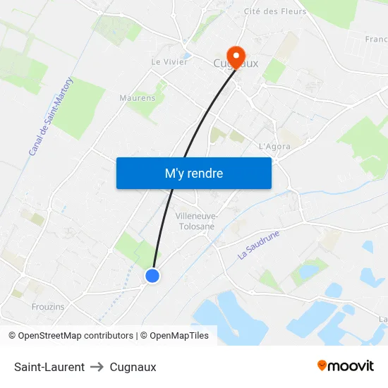 Saint-Laurent to Cugnaux map