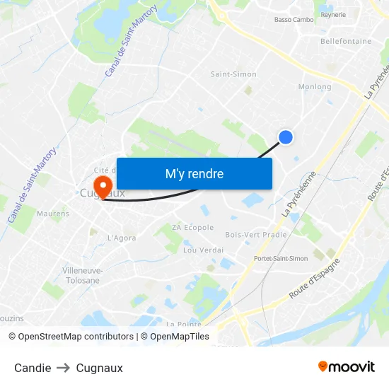 Candie to Cugnaux map
