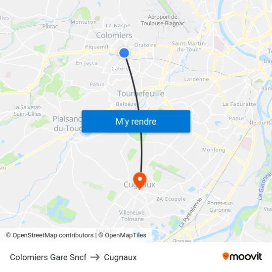 Colomiers Gare Sncf to Cugnaux map