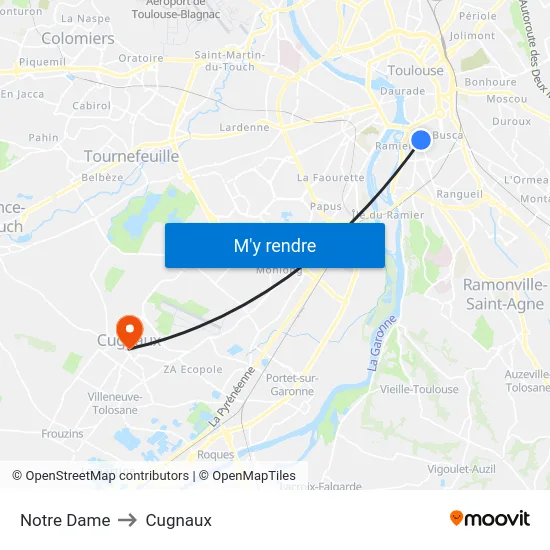 Notre Dame to Cugnaux map