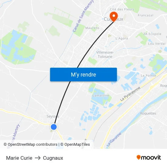 Marie Curie to Cugnaux map