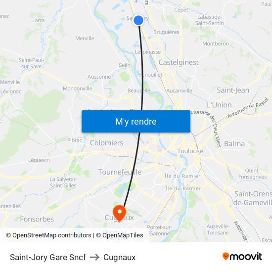 Saint-Jory Gare Sncf to Cugnaux map