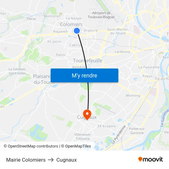 Mairie Colomiers to Cugnaux map