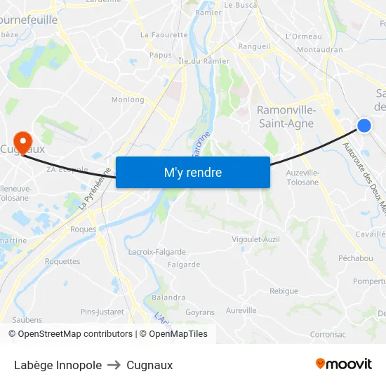 Labège Innopole to Cugnaux map
