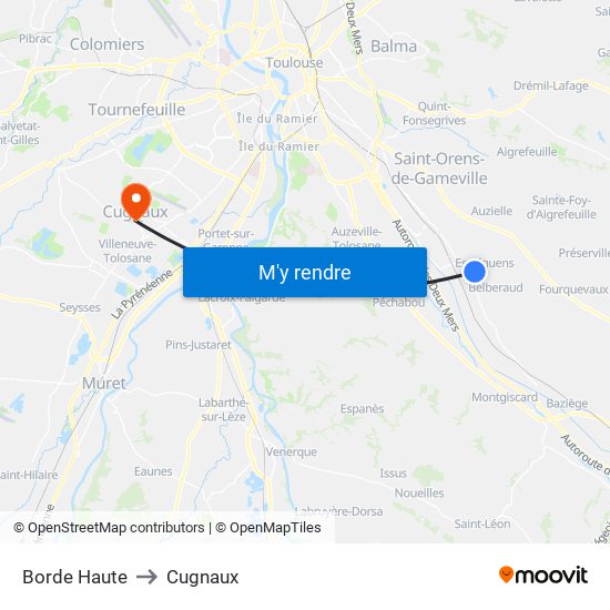 Borde Haute to Cugnaux map