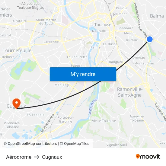 Aérodrome to Cugnaux map