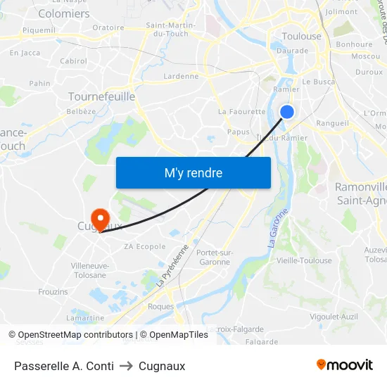 Passerelle A. Conti to Cugnaux map