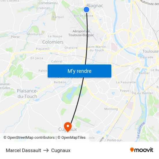 Marcel Dassault to Cugnaux map
