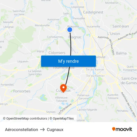 Aéroconstellation to Cugnaux map