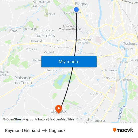Raymond Grimaud to Cugnaux map