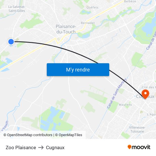 Zoo Plaisance to Cugnaux map