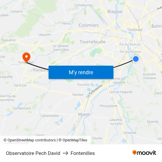 Observatoire Pech David to Fontenilles map
