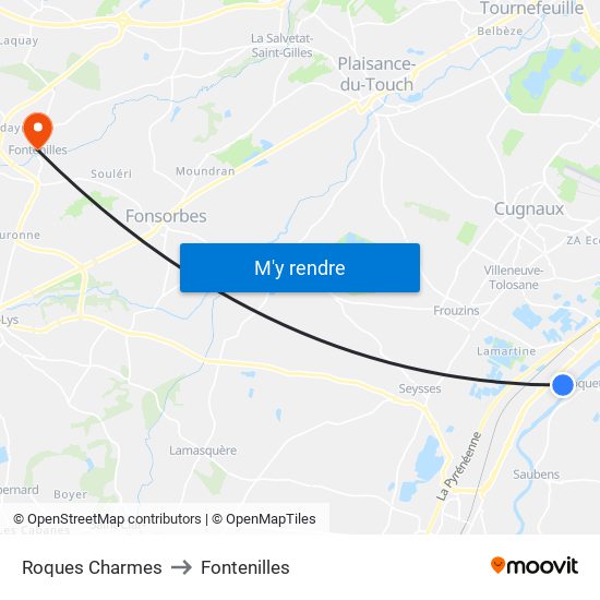 Roques Charmes to Fontenilles map