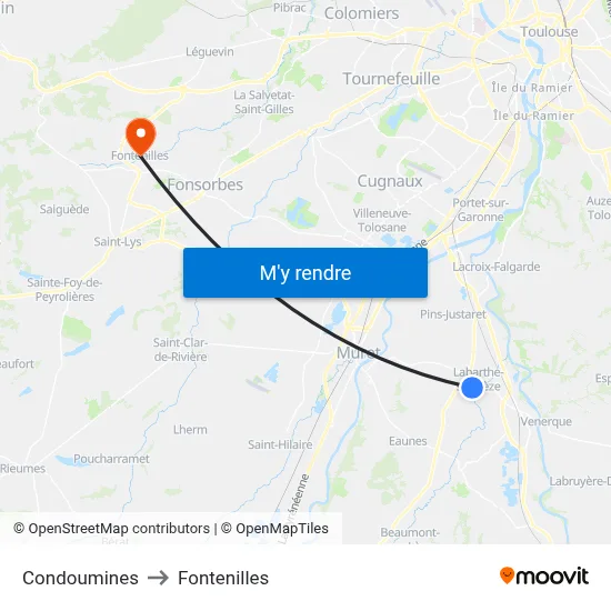 Condoumines to Fontenilles map